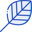 Blue circular icon featuring a stylized leaf silhouette with a stem, in light blue tones.